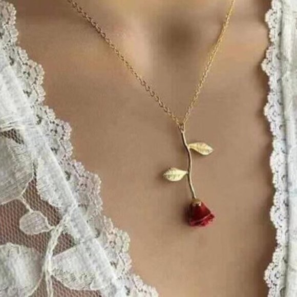 Urban Outfitters Jewelry - "Beauty & the Beast" Red Rose Dainty Cute Necklace